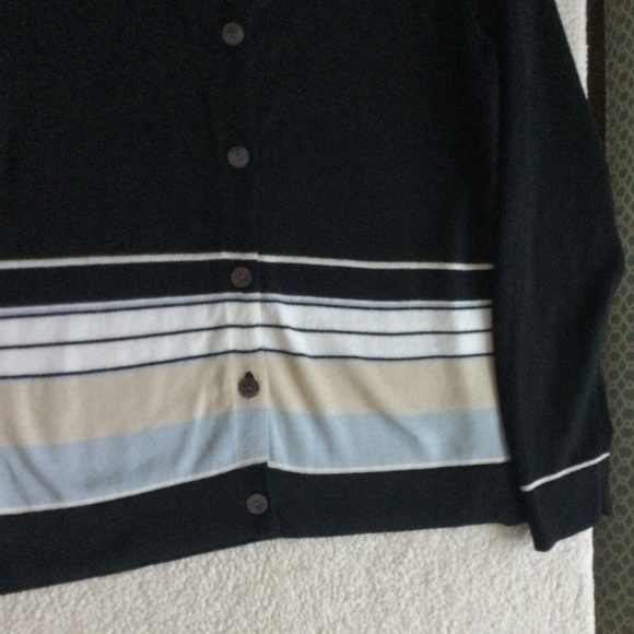 Vintage Van Heusen Striped Cardigan Sweater Black - Sz Medium - Picture 5 of 8